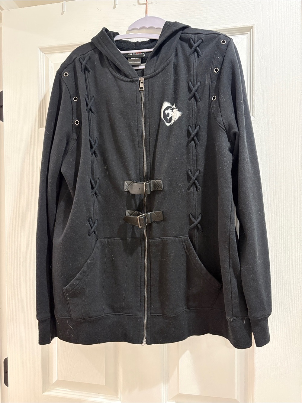 Netflix The Witcher Geralt Sword Cosplay Hoodie Jacket Large Black Full Zip